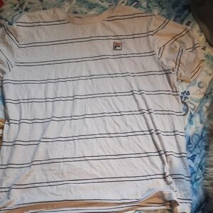 Fila Men's White and Black Striped Tee